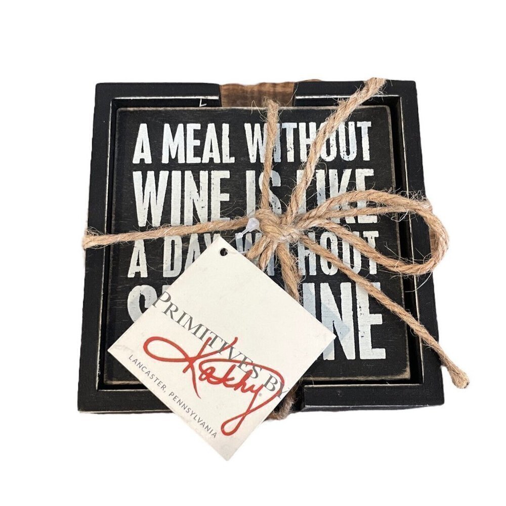 Primitives By Kathy 20018 Classic Black and White Coasters Set of 4 Wine